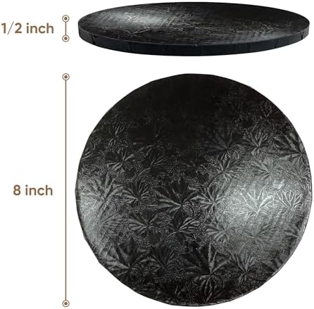 Cakebon Cake Boards - Sturdy 1/2 Thick Drums - 8 Inch Professional Fully Wrapped Edges Black 12-Pack