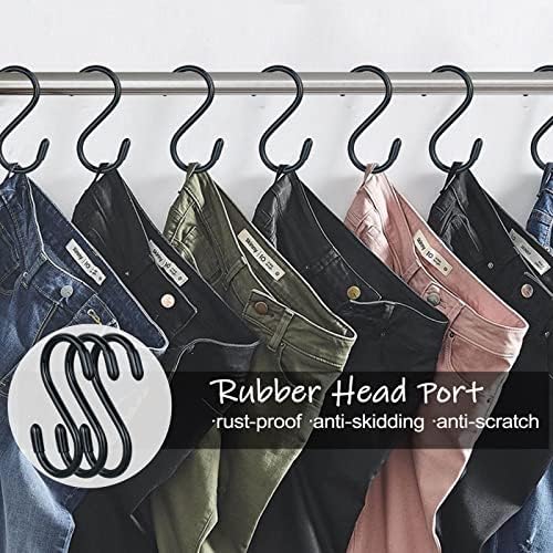 30 Pack Vinyl Coated Heavy Duty S Hooks for Hanging Plants, Clothes, Non Slip Steel Metal Black Rubber Coated Closet S Hooks for Hanging Jeans, Jewelry, Pot, Pan
