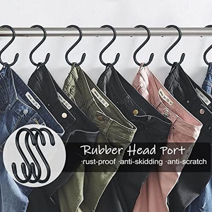 30 Pack Vinyl Coated Heavy Duty S Hooks for Hanging Plants, Clothes, Non Slip Steel Metal Black Rubber Coated Closet S Hooks for Hanging Jeans, Jewelry, Pot, Pan