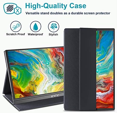 KYY Portable Monitor 15.6inch 1080P FHD USB-C, HDMI Computer Display HDR IPS Gaming Monitor w/Premium Smart Cover & Screen Protector, Speakers, for Laptop PC MAC Phone PS4 Xbox Switch