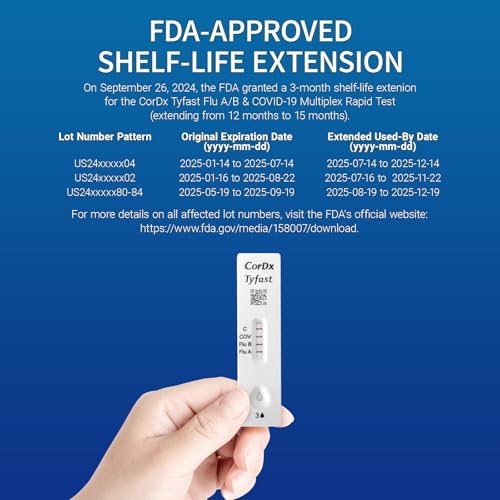 CorDx TyFast 10 Mins Flu A/B & Covid 19 Multiplex Rapid Test, Results in 10 Minutes—Precision Skip The 15 Wait, EUA Authorized, at Home 3 in 1 Combo Kit, 5 Tests, Use-Friendly & No Discomfort