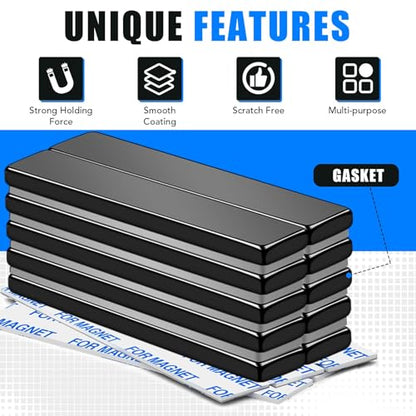 MIKEDE Heavy Duty Magnets, 12 Pack Strong Neodymium Magnets Heavy Duty Bar Magnet with Double-Sided Adhesive,Powerful Small Rare Earth Magnet for Fridge, Garage,Kitchen - 2.36 x 0.39 x 0.12in(N25)