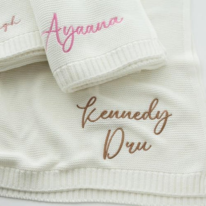 Personalized Baby Blanket - Custom Knit with Embroidery, Monogrammed Baby Name Blanket | Perfect for Baby Showers, Stroller & Car Seat | Gift Idea