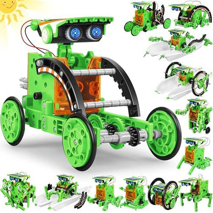 Bottleboom STEM 13-in-1 Education Solar Power Robots Toys for Boys Age 8-12, Educational Toy Science Kits for Kids Experiment Robotics Set Birthday Gifts for 8 9 10 11 12 Years Old-Green