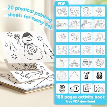 Jar Melo Washable Dot Markers for Toddlers 1-3, 12 Colors Dot Paints with 108 PDF & 20 Physical Activity Papers, Non-Toxic Bingo Daubers for Toddlers 2-4, Kids Arts and Crafts Supplies
