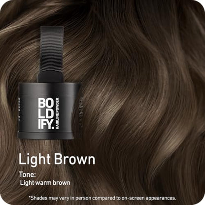 BOLDIFY Hairline Powder - Root Touch Up Hair Color for Gray Coverage - Bald Spot Concealing Hair Powder for Women & Men - 48-Hour Stain-Proof - Light Brown