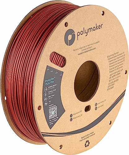 Polymaker PLA PRO Filament 1.75mm 1kg, Tough & High Rigidity Metallic Red 3D Printing Filament, PolyLite PLA PRO 3D Printer Filament 1.75mm, Print with Most 3D Printers