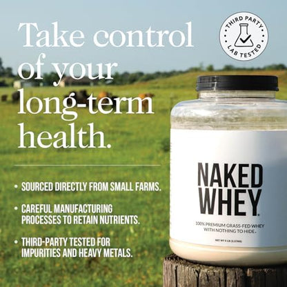 NAKED Whey Vanilla Protein Powder - Only 3 Ingredients - Grass Fed Whey Protein Powder, Vanilla Flavor, and Organic Coconut Sugar, No GMO, No Soy, and Gluten Free - 24 Servings