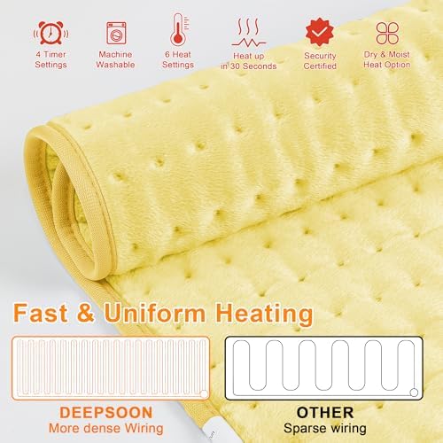 Heating Pad-Electric Heating Pads for Back,Neck,Abdomen,Moist Heated Pad for Shoulder,Knee,Hot Pad for Arms and Legs,Dry&Moist Heat & Auto Shut Off(BabyYellow, 12''×24'')
