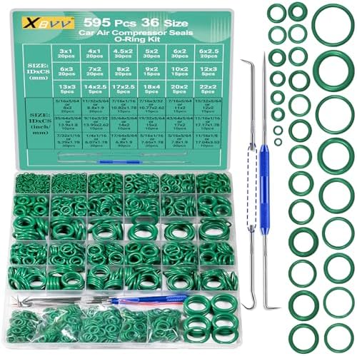 595 Pcs Metric and SAE Air Conditioning O-Ring Kit for Automotive A/C, Compressor and Professional Faucet Plumbing Seal O Rings Repair with O-Ring Picks,Resist Oil and Heat (Green)