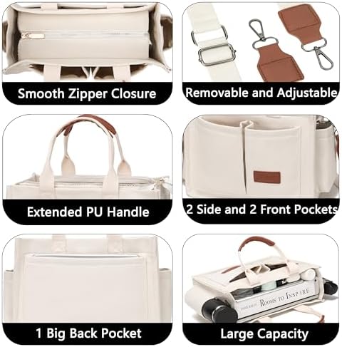 Tote Bag for Women With Compartments,Large Canvas Tote Women's Purse Crossbody Bags Work Laptop Book Bag Satchels Handbags