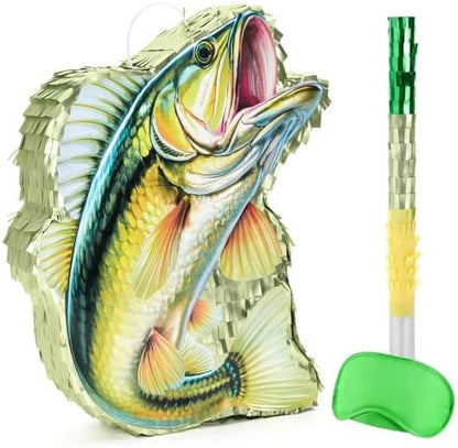 WERNNSAI Fish Piñata - Fishing Game Pinata Ocean Pinata Under the Sea for Boy Adult Party Decoration Summer Pool Party Game Supplies Favors with Bat Blindfold