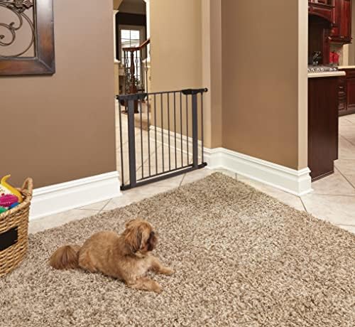 MidWest Homes for Pets 29-Inch High Walk-Thru Pressure Mounted Steel Dog Gate, Expands to 38 Inches Wide, Includes 3-inch Extensions, Textured Graphite
