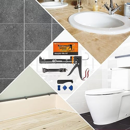 Caulk Gun Kit, Smooth Silicone Caulking Gun and Caulk Remover Tool, Sealant Finishing Tool Grout Scraper for Kitchen Bathroom Window Sink Joint, All in One with Gift Box