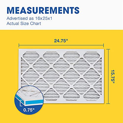 Aerostar 16x25x1 MERV 11 - 6 Count - Pleated HVAC, Furnace & Air Conditioner Filters - Removes Dust, Cold & Flu Germs, Lint, Mold, Pet Dander, Allergy-Causing Pollen, Smog & Smoke