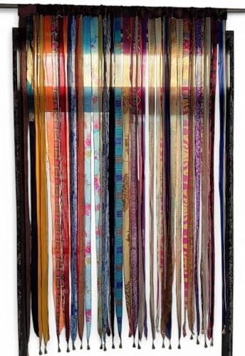 Mango Gifts Old Silk Sari Multicolor Ribbon Doorway Curtain Hippie Bohemian Room Divider Light-Filtering Boho Curtains Rod Pocket Window Drape for Livingroom Bedroom 85 x 45 Inch