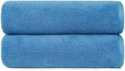 Amazon Basics 2 Piece Quick-Dry Oversize Bath Towel, 100% Cotton, Lake Blue, 54" x 30"