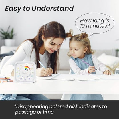 Yunbaoit Visual Timer with Protective Case, Rainbow Disk 60 Minute Countdown Timer for Kids and Adults, Silent Time Management Tool(White)