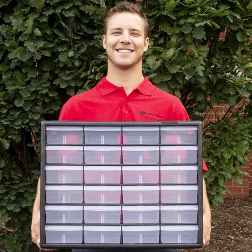 Akro-Mils 24-Drawer Plastic Drawer Storage Cabinet for Garage Organization, Bead Organizer, Building Bricks Storage, Teacher Toolbox, Makeup Organizer, 20-Inch W x 6-Inch D x 16-Inch H, 10124 Black