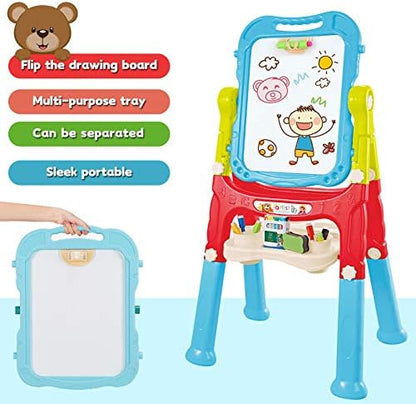 Easel for Kids,Rotatable Double Sided Adjustable Standing Art Easel with Painting Accessories for Toddlers Boys and Girls-Blue