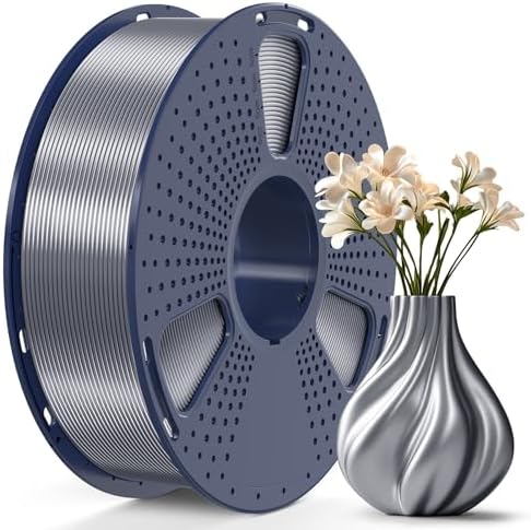 SUNLU 3D Printer Silk Filament,Shiny Silk PLA Filament 1.75mm, Smooth Silky Surface, Great Easy to Print for 3D Printers, Dimensional Accuracy +/- 0.02mm, Silk Grey 1KG