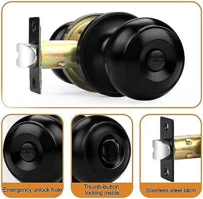 Probrico Black Door Knobs for Bedroom Bathroom, Interior Door Knob with Round Ball, Matte Black Privacy Door Knob, 6 Pack