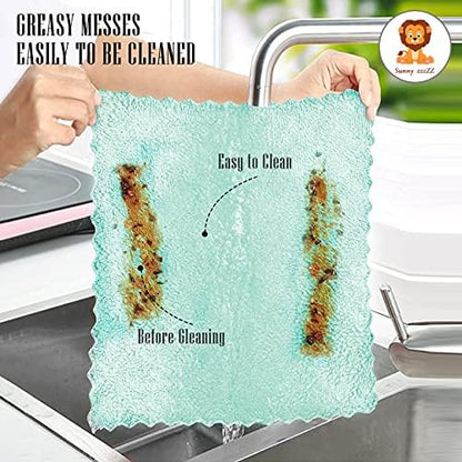 24 Pack Kitchen Dishcloths - Does Not Shed Fluff - Reusable Dish Towels, Dish cloths, Super Absorbent Coral Fleece Cleaning Cloths, Nonstick Oil Washable Fast Drying, 16 x 19 Inch (Multicolor)