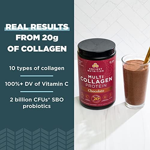Ancient Nutrition Hydrolyzed Collagen Peptides Powder with Probiotics, Chocolate Multi Collagen Protein for Women and Men with Vitamin C, 40 Servings, Supports Skin and Nails, Gut Health, 16.65oz