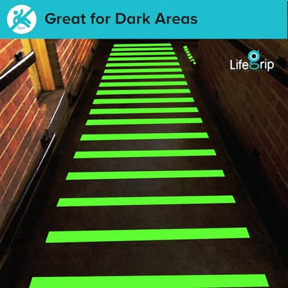 LifeGrip Anti Slip Traction Tape with Glow in Dark Green, 2 Inch x 38 Feet - Best Grip, Friction, Abrasive Adhesive for Stairs, Tread Step, Indoor and Outdoor, Luminous Green (2 inch X 38 feet)