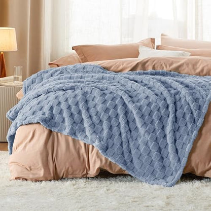Bedsure Ashley Blue Fleece Blanket for Couch - Super Soft Cozy Blankets for Women, Cute Small Throws for Girls, 50x60 Inches