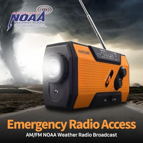 FosPower Emergency Weather Radio (Model A1) NOAA/AM/FM with 7400mWh Portable Power Bank, USB/Solar/Hand Crank Charging, Battery Operated, SOS Alarm & Flashlight for Indoor/Outdoor Emergencies