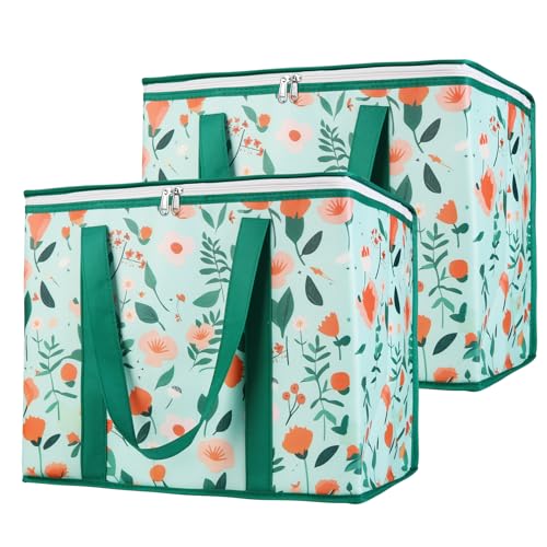 Bodaon 2-Pack Insulated Reusable Grocery Shopping Bags, X-Large Picnic Cooler Bag with Zipper/Zippered Top Cold, Insulated Food/Pizza Delivery Bag for Catering/Doordash/Uber Eats