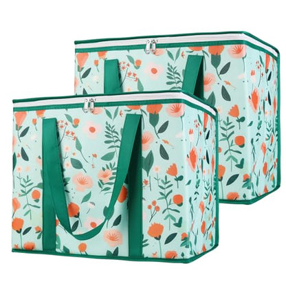 Bodaon 2-Pack Insulated Reusable Grocery Shopping Bags, X-Large Picnic Cooler Bag with Zipper/Zippered Top Cold, Insulated Food/Pizza Delivery Bag for Catering/Doordash/Uber Eats
