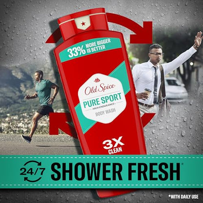 Old Spice Refreshing Body Wash for Men, High Endurance, 3X Defense, 24/7 Shower Fresh with Long Lasting Scent, Pure Sport Scent, 24 oz (Pack of 4)