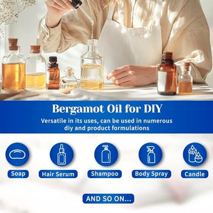 HIQILI Bergamot Essential Oil for Diffuser, Skin, Hair, DIY, 100% Pure & Natural - 16 Fl Oz (500 mL)