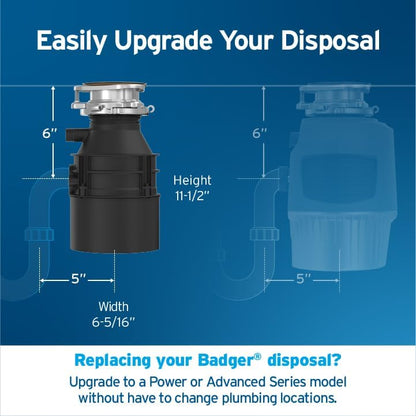 InSinkErator Badger 5 Garbage Disposal with Power Cord, Standard Series 1/2 HP Continuous Feed Food Waste Disposer, Badger 5 W/C, No Size, Black/Gray