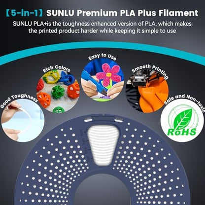 SUNLU 3D Printer Filament PLA Plus 1.75mm, SUNLU Neatly Wound PLA Filament 1.75mm PRO, PLA+ Filament for Most FDM 3D Printer, Dimensional Accuracy +/- 0.02 mm, 1 kg Spool(2.2lbs), Silver
