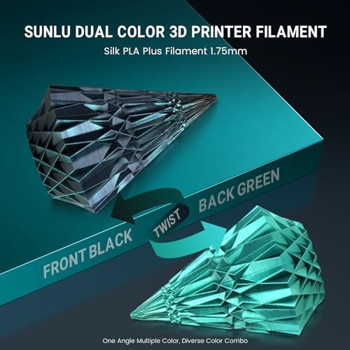 SUNLU Silk Dual Color Pla Filament, Silk PLA 3D Printer Filament 1.75mm, Shiny Silk Texture, Dimensional Accuracy +/- 0.02mm, 1KG Spool (2.2 lbs), PLA Silk Dual Color (Black Green)