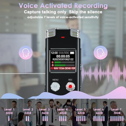 64GB Digital Voice Recorder with Playback: Voice Activated Recorders for Lectures Meetings Interviews - EVISTR Dictaphone Recording Device Tape Recorder Portable Mini, Audio Recorder with USB, MP3