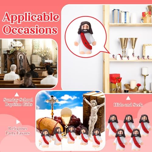 Bememo 100 Pcs Little Jesus Figures Jesus Loves You Original Design Rubber Pocket Toys Little Figures to Hide and Seek Sunday School Religious Party Share Gifts (Red)