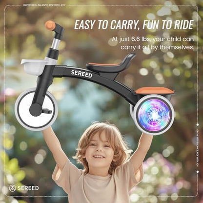 SEREED Colorful Lighting Toddler Tricycle for 2-5 Years Old Boys, Adjustable Seat&Handlebar Trike, Removable Basket, Birthday Gift Idea for Kids Ages 2+ (Black)