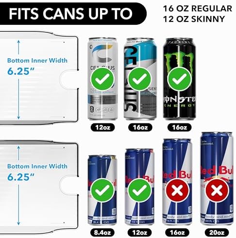 Simple Houseware Tall Skinny Can Organizer and Dispenser for Refrigerator or Pantry, Clear, Set of 2