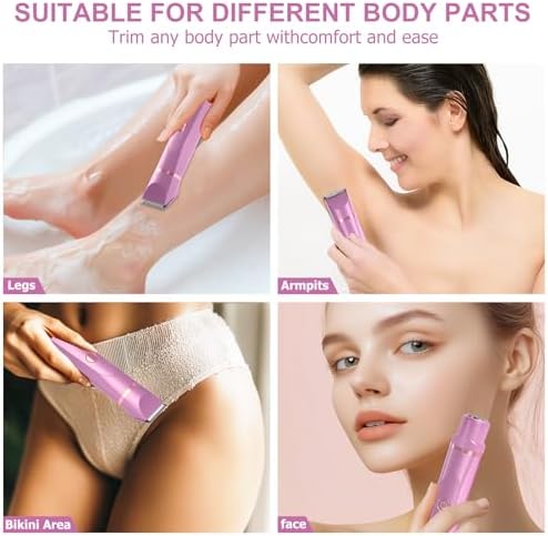 OLOV Electric Body Hair Trimmer - Groin Trimmer for Men - Bikini Trimmer Women - Wet/Dry Shaver Groomer, Replaceable Ceramic Blade Heads, USB Recharge Dock, Waterproof Hygiene Razor, Pink