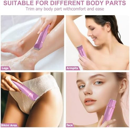 OLOV Electric Body Hair Trimmer - Groin Trimmer for Men - Bikini Trimmer Women - Wet/Dry Shaver Groomer, Replaceable Ceramic Blade Heads, USB Recharge Dock, Waterproof Hygiene Razor, Pink