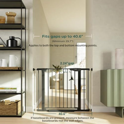 Cumbor 29.7-40.6" Baby Gate for Stairs, Baby Essential Safety Gate, Mom's Choice Awards Winner-Dog Gate for Doorways, Pressure Mounted Auto-Close Pet Gates for Dogs Indoor, Durable Child Gate, Black