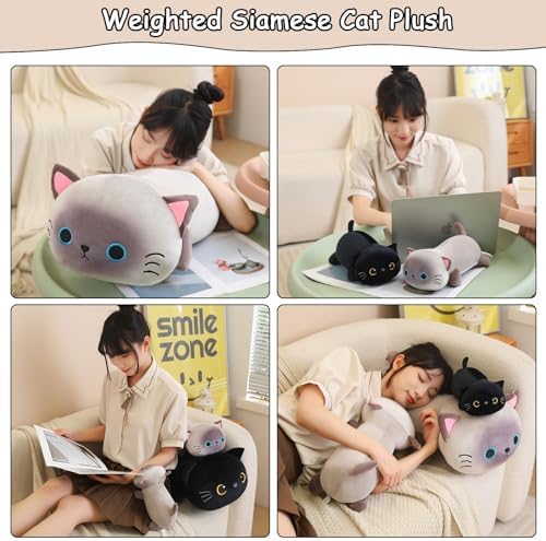 SQEQE Weighted Siamese Cat Plush, Weighted Siamese Cat Stuffed Animal, Cute Plushies Soft Pillow Toy Gift for Kids Adults 23.6 Inch, 3.1 Lbs