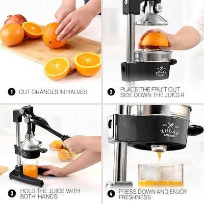 Zulay Kitchen Cast-Iron Orange Juice Squeezer - Easy-to-Clean, Heavy-Duty, Professional Citrus Juicer - Stainless Steel Lemon Squeezer - Manual Citrus Press & Orange Squeezer - Orange Juicer (Black)