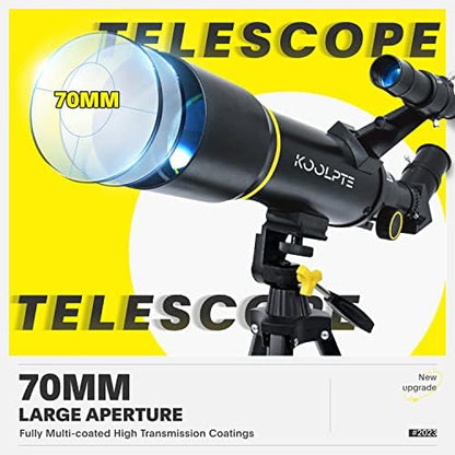 Telescope, 70mm Aperture 400mm AZ Mount Astronomical Refracting Telescopes (20x-200x) for Kids & Adults, Portable Travel with Tripod Phone Adapter, Remote Control, Easy to Use, Black