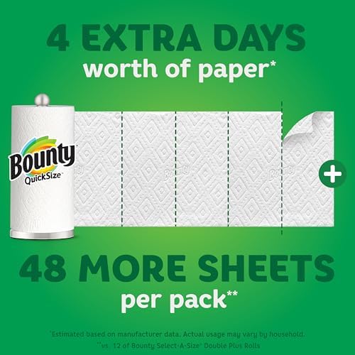 Bounty Quick-Size Paper Towels, White, 12 Family Rolls = 30 Regular Rolls