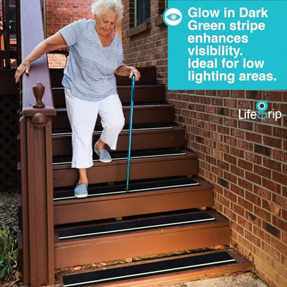 LifeGrip Anti Slip Traction Tape with Glow in Dark Green Stripe, 4 Inch x 40 Foot - Best Grip, Friction for Stairs, Tread Step, Black (4 inch X 40 feet Tape)